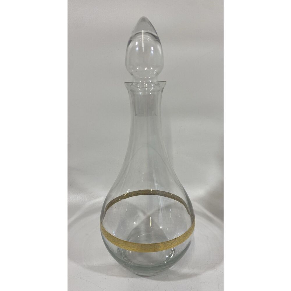 MCM Libbey Glass Genie Bar Bottle Whisky Bourbon Decanter With Gold Trim 12.5”